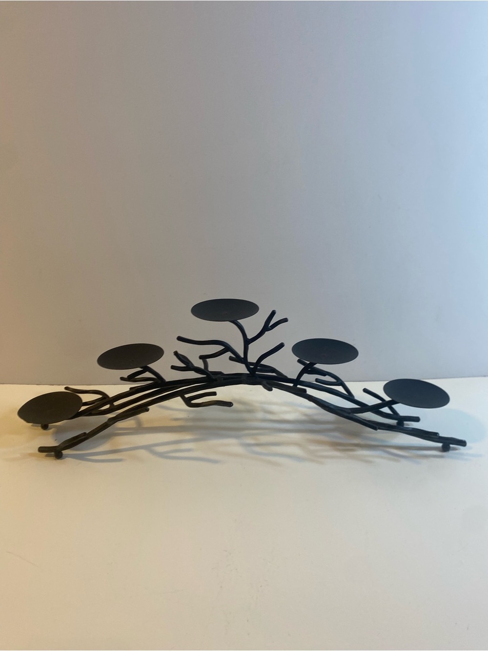 Vintage 5 Candle Black Cast Metal Tree Branch Table Centerpiece Candleholder